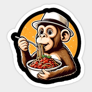 Monkey enjoys spaghetti bolognese Sticker